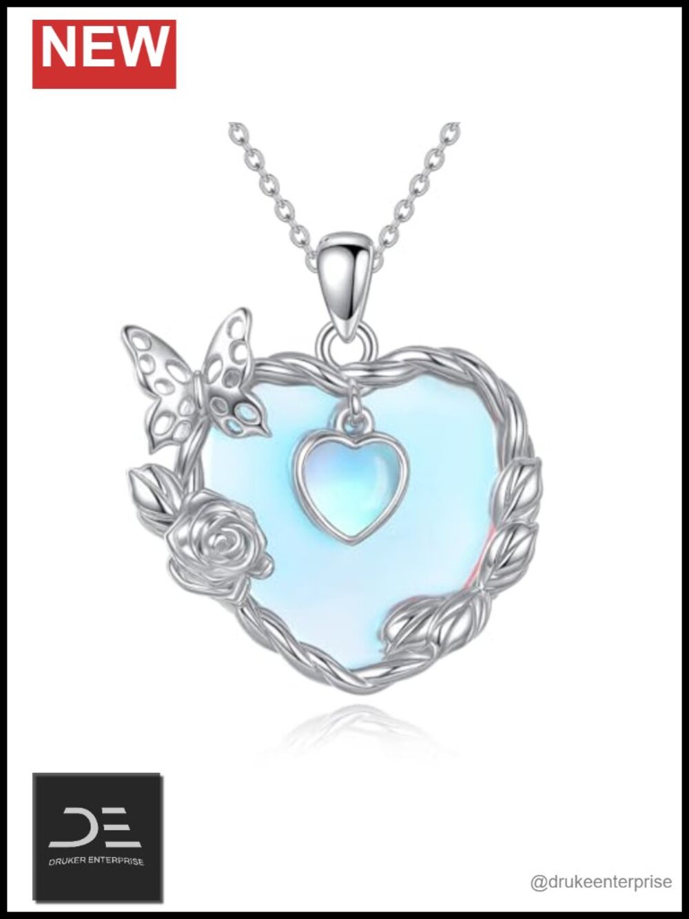Sterling Silver Moonstone Dragonfly Necklace, Teardrop Pendant, Adjustable